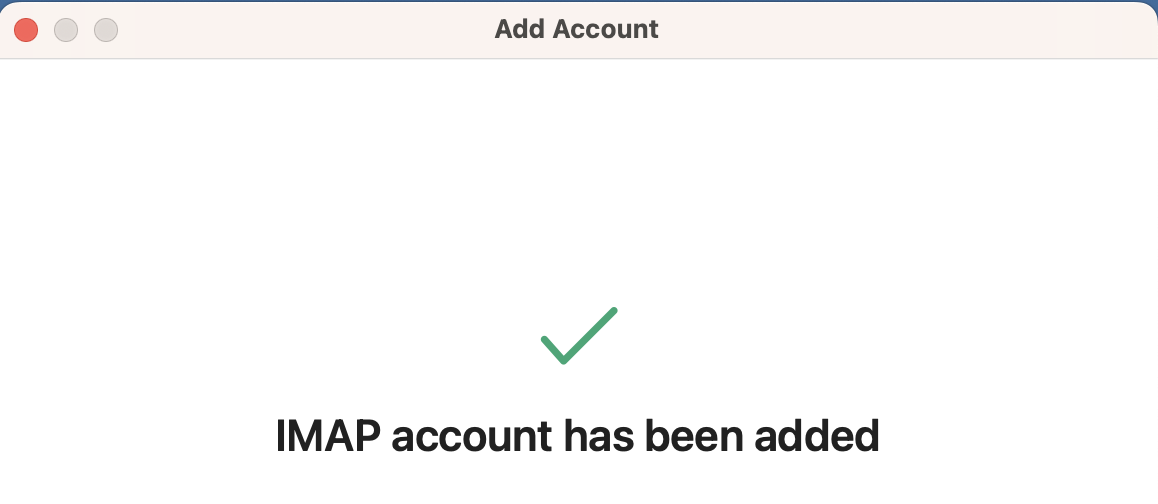 IMAP account has been added with green checkmark